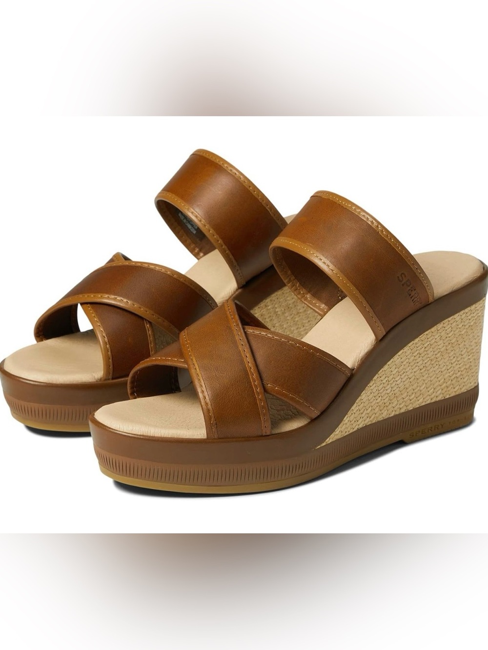 Sperry Women's Fairwater Plushwave Tan Slide Wedge Sandals Size 8M New with Box